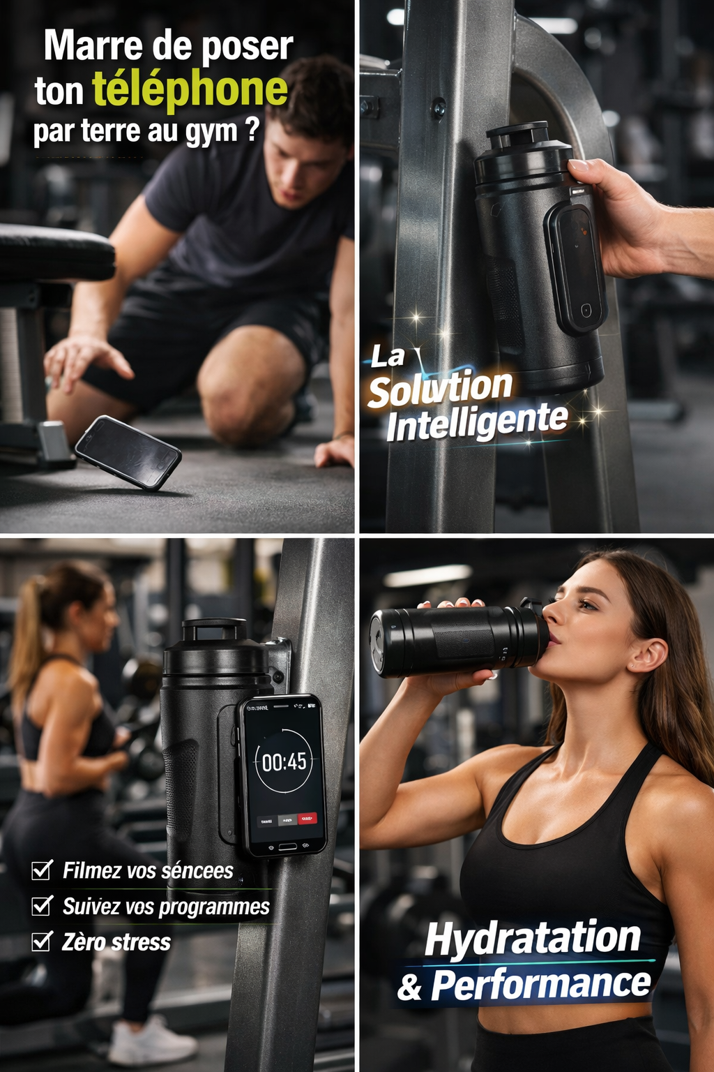 Bouteille Magnétique Fitness avec Support Téléphone