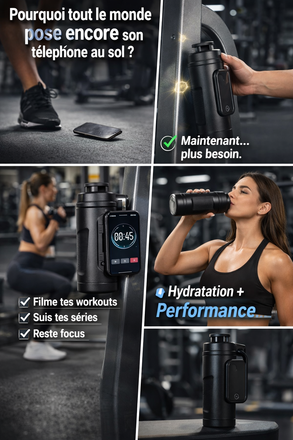 Bouteille Magnétique Fitness avec Support Téléphone